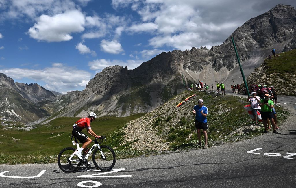 Team ArkeaSamsic teams French rider Warren Barguil R cycles in a lone breakaway leading the race during the 11th stage of the 109th edition of the Tour de France cycling race 1517 km between Albertville and Col du Granon Serre Chevalier in the French Alps on July 13 2022 Photo by AnneChristine POUJOULAT AFP Photo by ANNECHRISTINE POUJOULATAFP via Getty Images