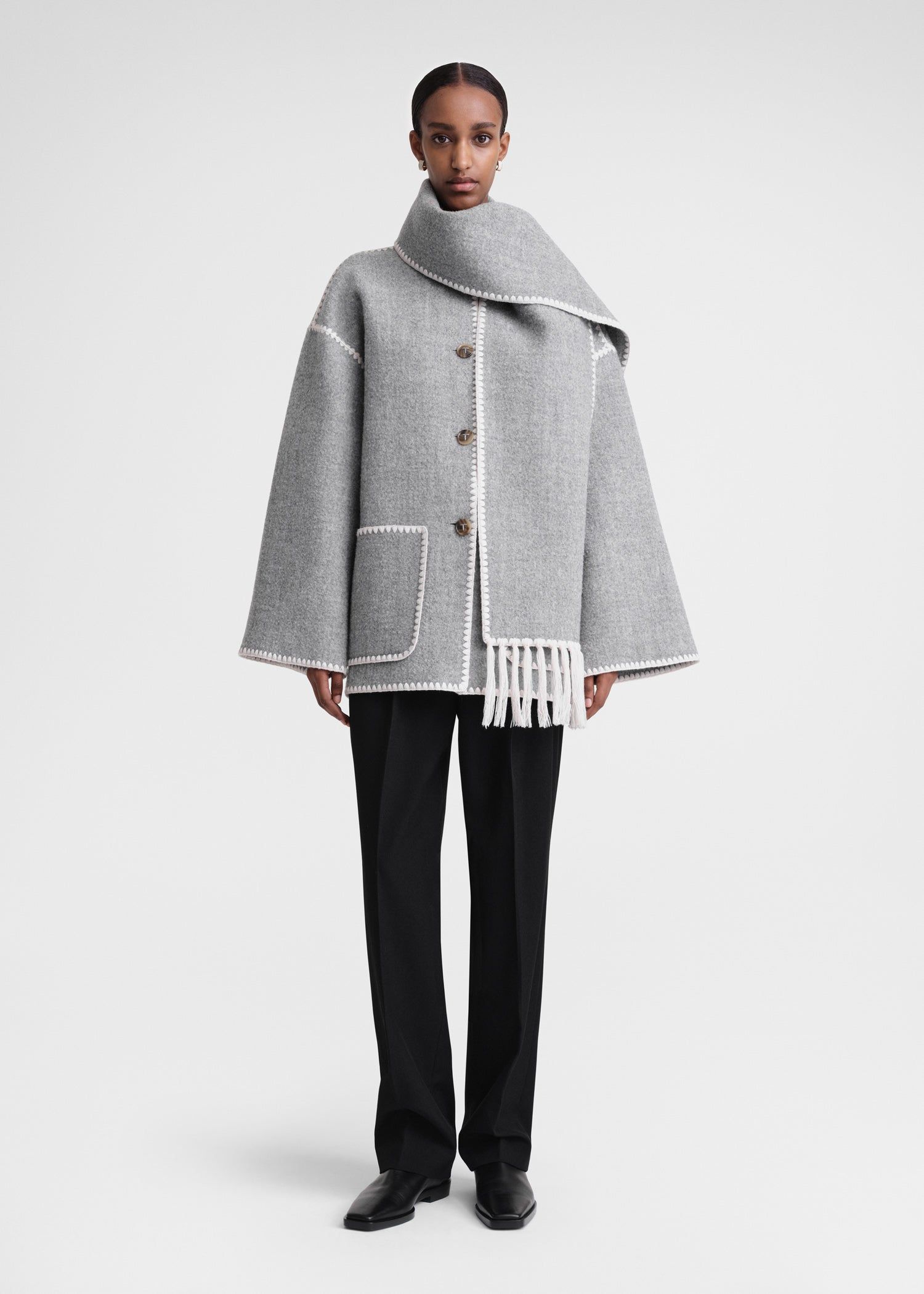 Embroidered Scarf Jacket Light Grey Mélange