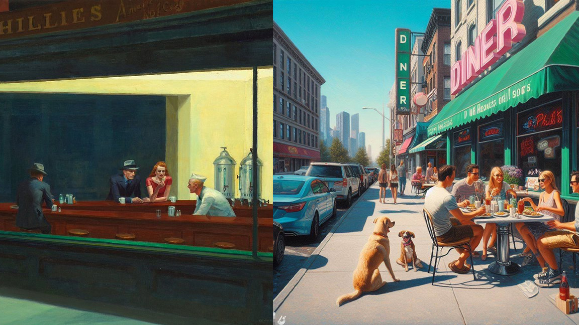 Ethical use of AI, Edward Hopper painting Nighthawks