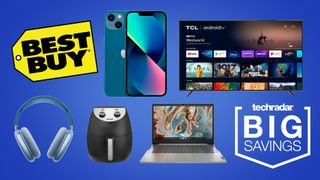Best Best Black Friday deals header with various products on a blue background