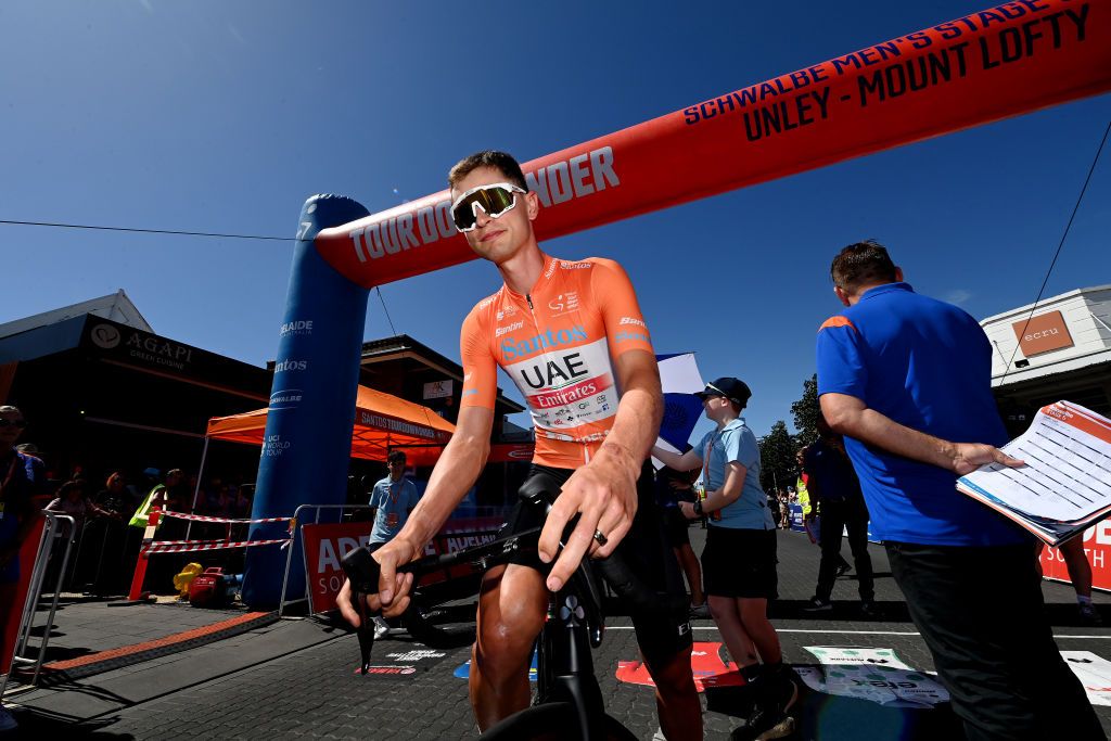 UNLEY AUSTRALIA JANUARY 22 Jay Vine of Australia and UAE Team Emirates Orange Leader Jersey prior to the 23rd Santos Tour Down Under 2023 Stage 5 a 1125km stage from Unley to Mount Lofty 727m TourDownUnder WorldTour on January 22 2023 in Unley Australia Photo by Tim de WaeleGetty Images