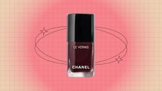 Chanel Rouge Noir nail polish pictured on a cream and pinky red aura template