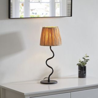 Perch & Parrow WEDNESDAY NATURAL RAFFIA TABLE LAMP IN MATT BLACK