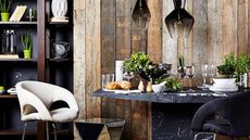 living room with grey wall and marble table