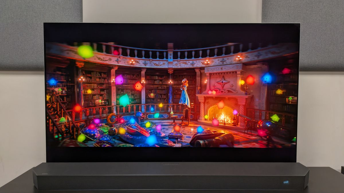 The Super Mario Galaxy Movie 4K Blu-ray on the LG G6 showing Rosalina with the group of Lumas by a fire