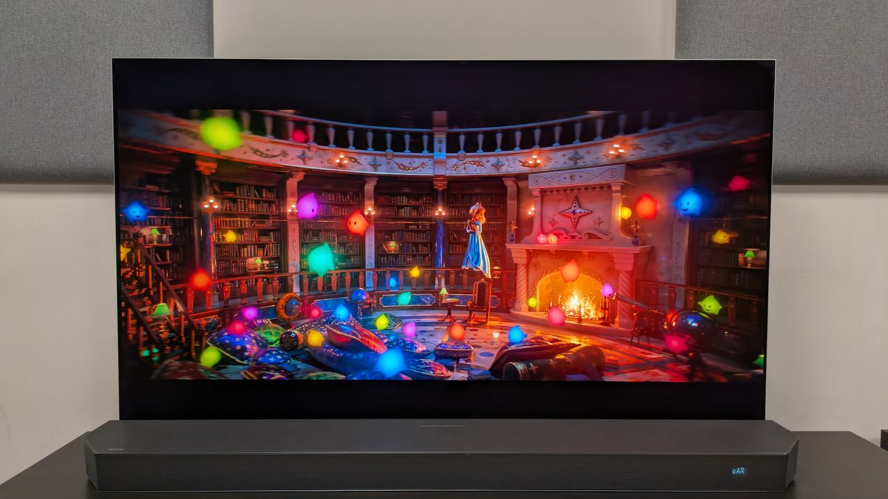 The Super Mario Galaxy Movie 4K Blu-ray on the LG G6 showing Rosalina with the group of Lumas by a fire