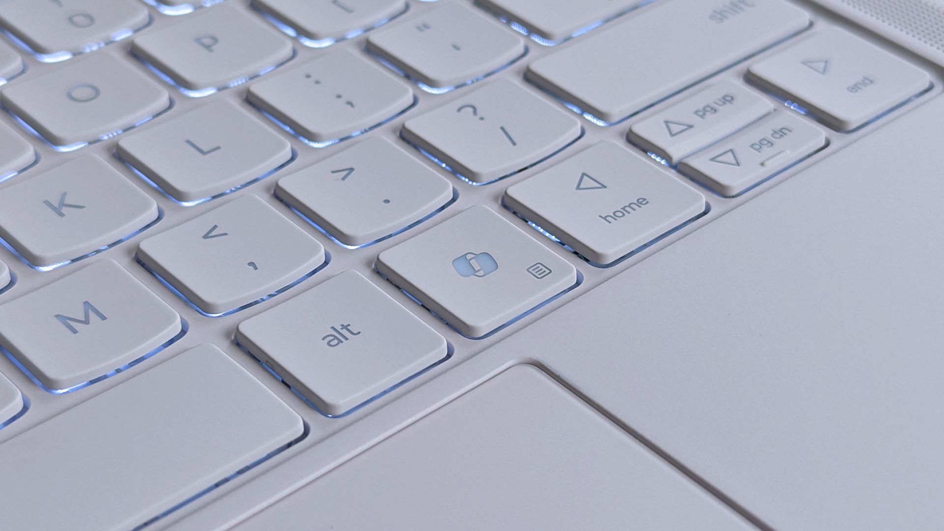 Close-up of a Lenovo Yoga Slim 7i Ultra (Gen 11) Aura Edition laptop keyboard showing keys like 