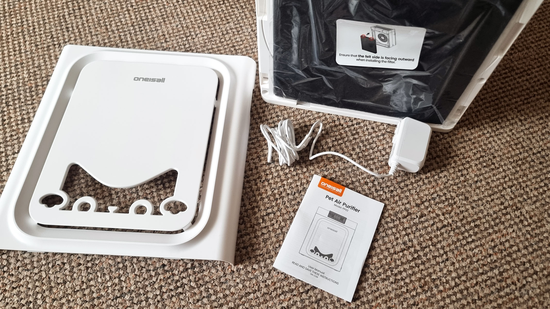 A picture of the disassembled Oneisall Pet Air Purifier