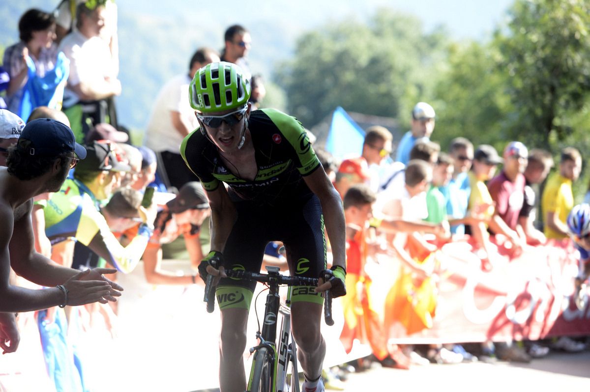 Joe Dombrowski (Cannondale-Garmin) wills himself up the steep slopes