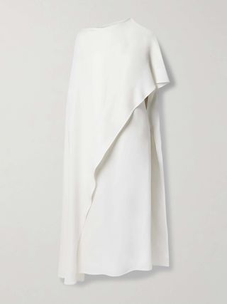 Asymmetric Cape-Effect Silk-Crepe Midi Dress