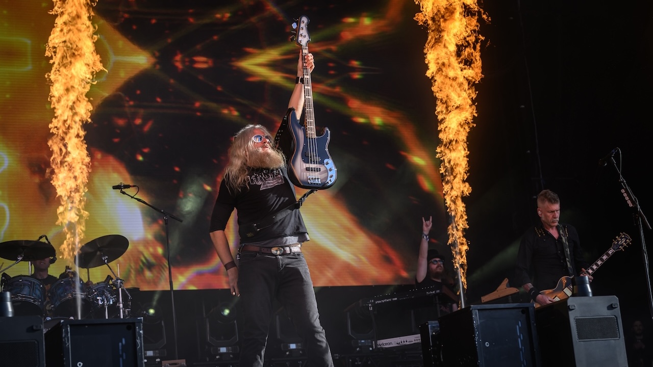 Troy Sanders and Bill Kelliher of Mastodon perform onstage during Download Festival 2026 at Donington Park on June 14, 2026 in Castle Donington, England