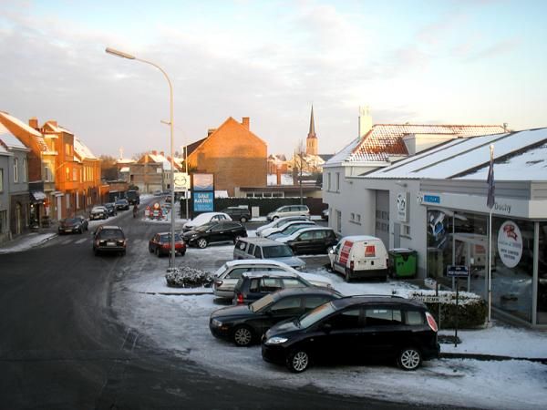The view across Izegem from the window of my room in the house.
