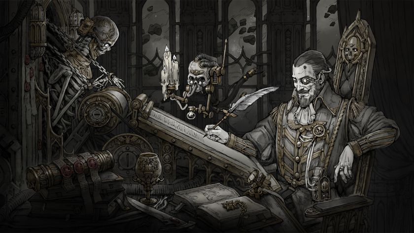 An illustration of a fantasy character writing with a quill.