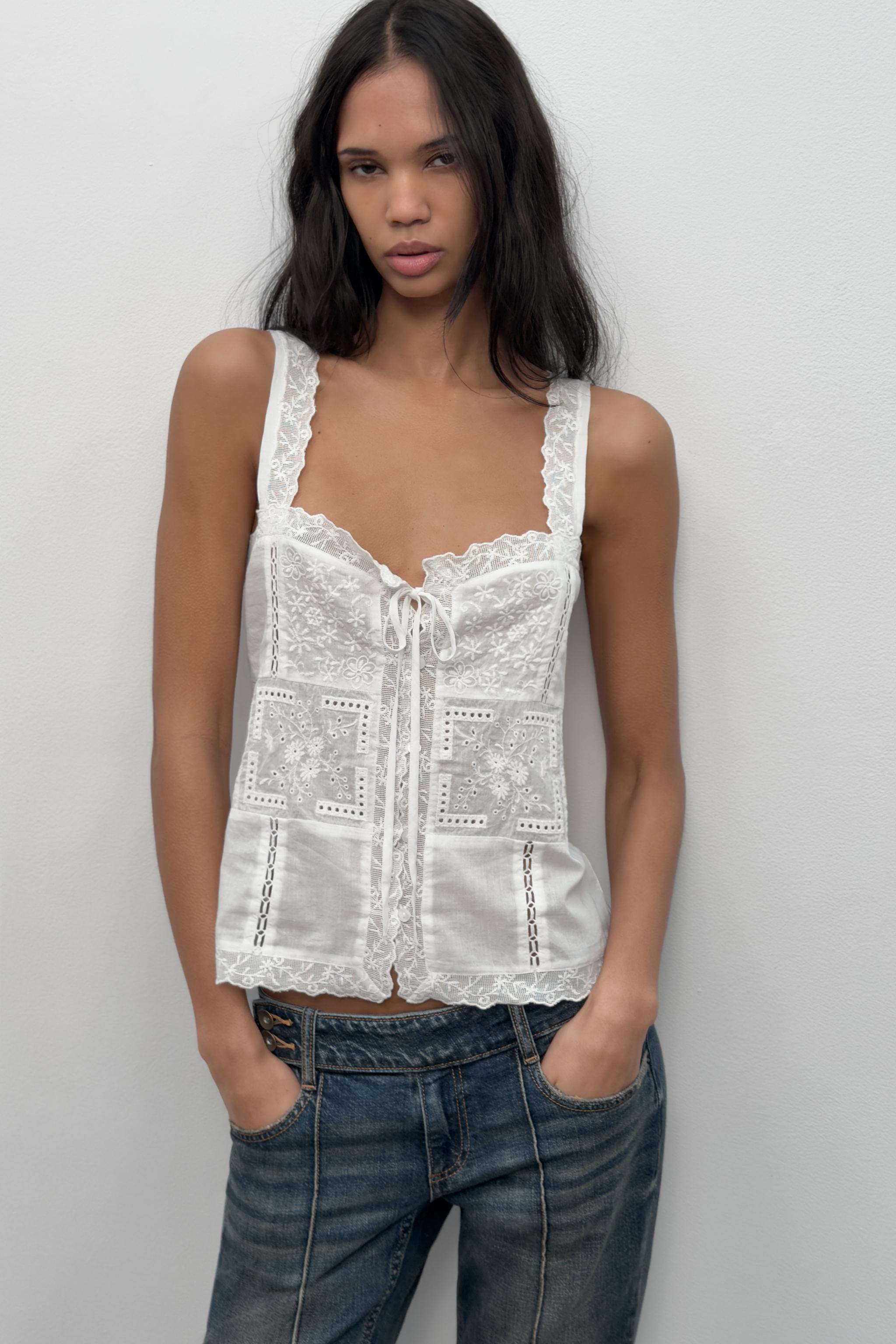 Embroidered Strap Top