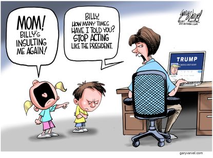Political cartoon U.S. Trump tweets bullying parenting