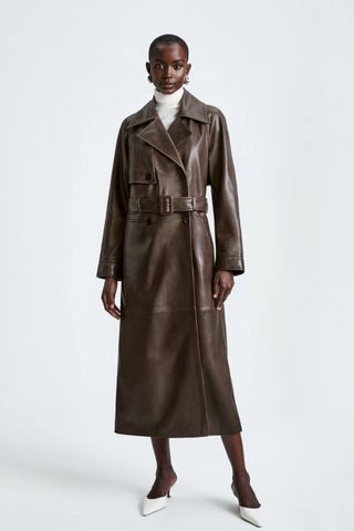 Nour Hammour valetta Long Leather Trenchcoat