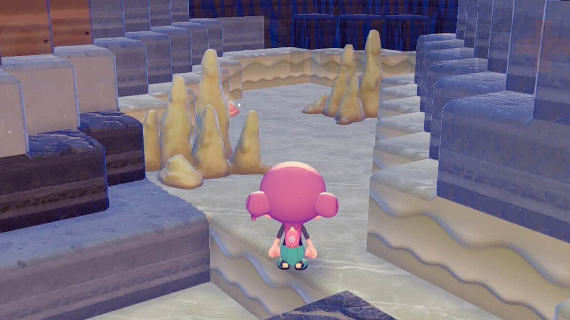 Ditto enters a cave full of limestone, required for making Pokopia concrete.