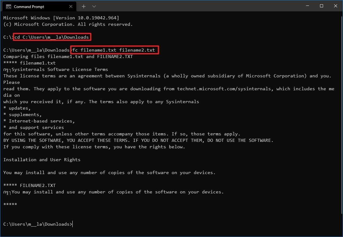 How to compare two files with Command Prompt on Windows 10 | Windows ...