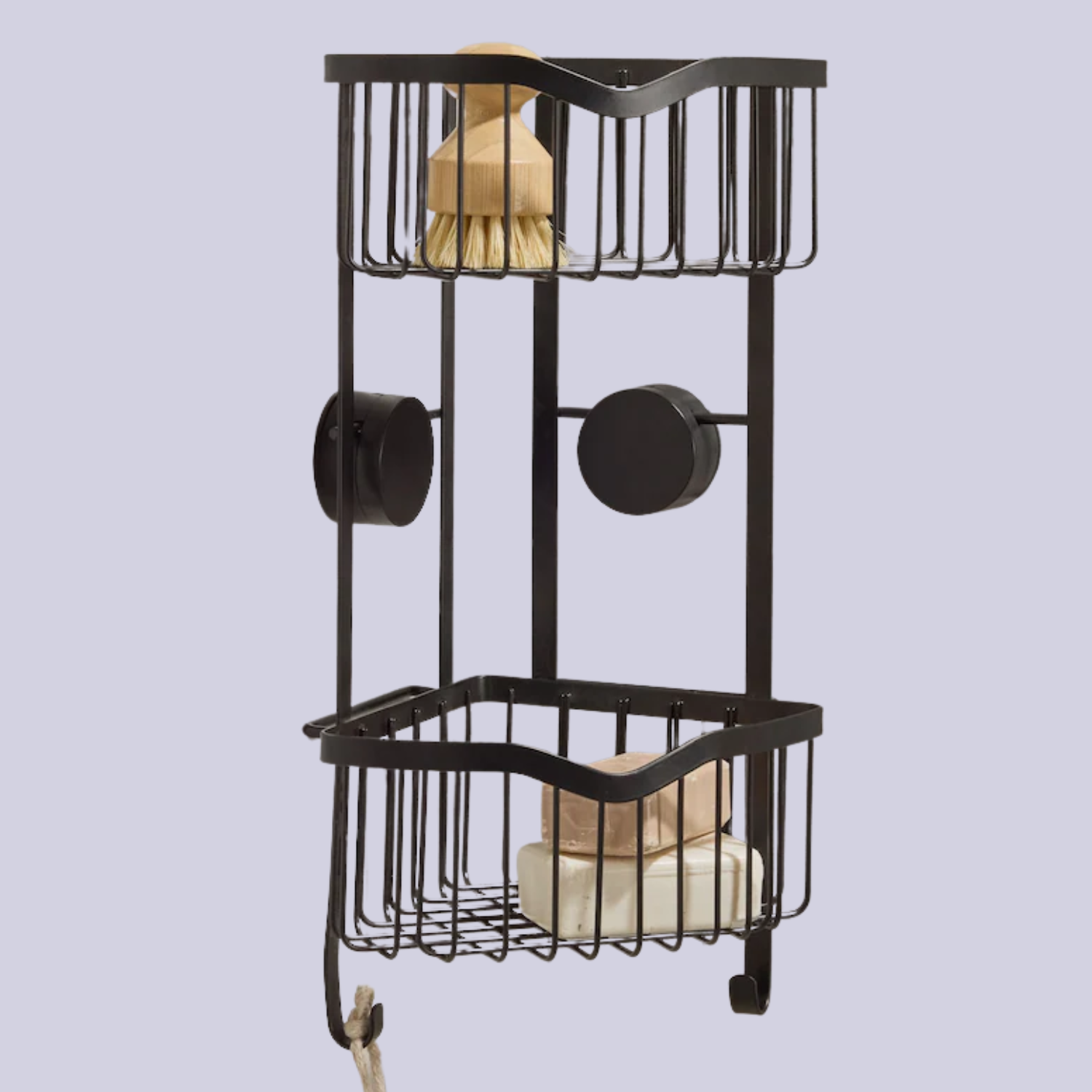 A black shower caddy