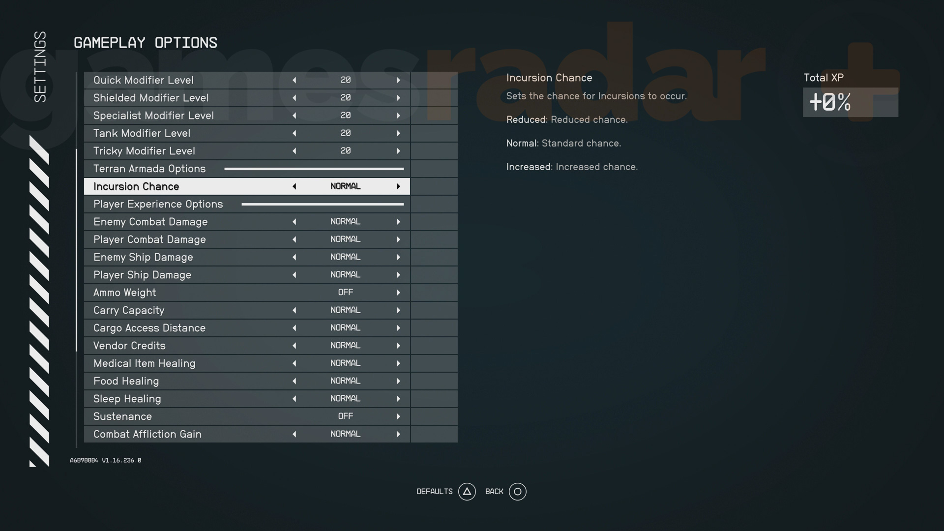 Option to change the chance of Incursions by the Starfield Terran Armada