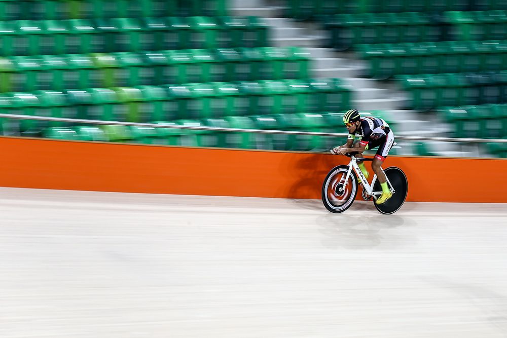 A Cyclist trains at the newly delivered Rio Olympic Velodrome at Olympic Park