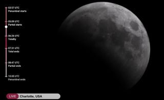 close up view of the moon with a shadow in the bottom left corner