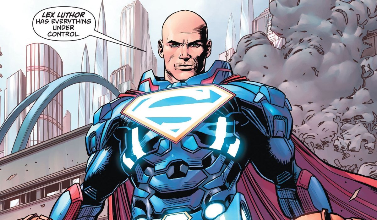 Lex Luthor in bionic Superman armor