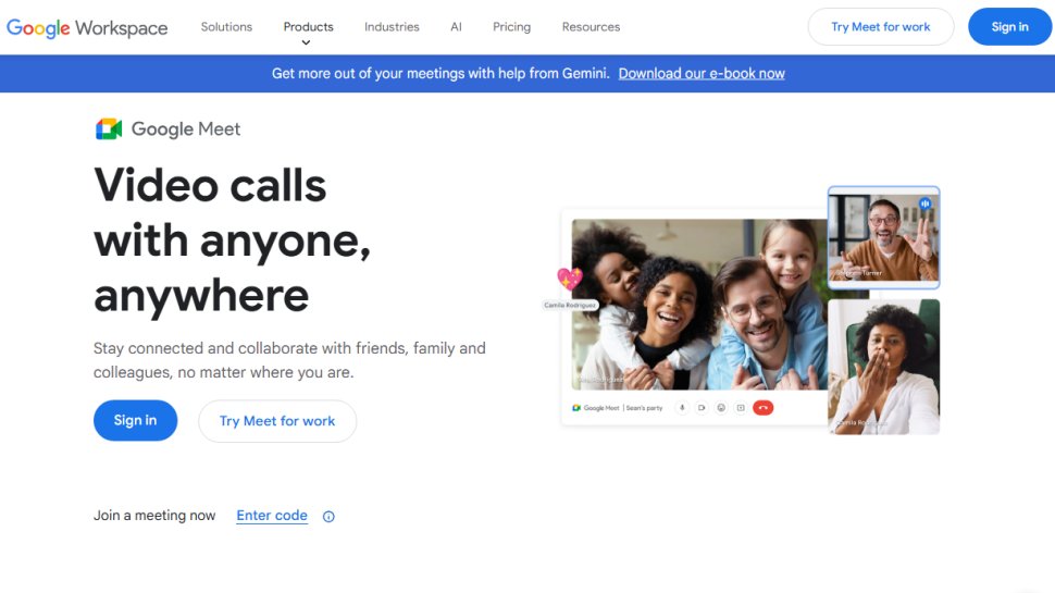 Website screenshot of Google Meet (February, 2026)