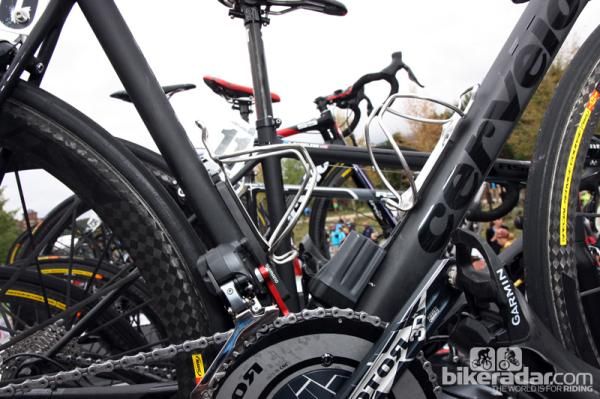 Stainless steel Arundel bottle cages on Christian Vande Velde's (Garmin-Sharp) Cerv&eacute;lo R5ca.
