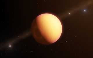 Artist's impression of the exoplanet HR 8799e, which orbits a young star called HR 8799, located roughly 129 light-years from Earth.