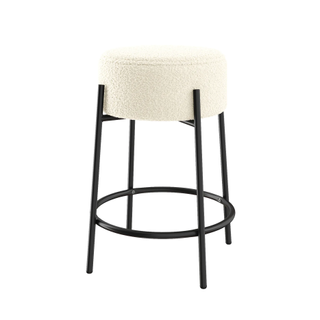 black metal barstool with white boucle seat