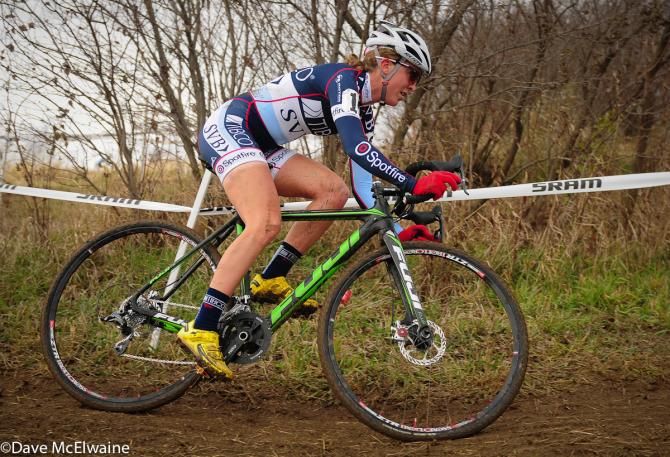 Amanda Miller (Tibco) riding in third position on lap one