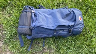 how to attach a sleeping bag to a backpack: Fjällräven pack with sleeping bag