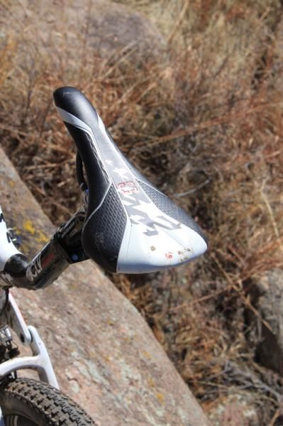 The Evoke 4 saddle comes with carbon rails and Trek World Racing graphics