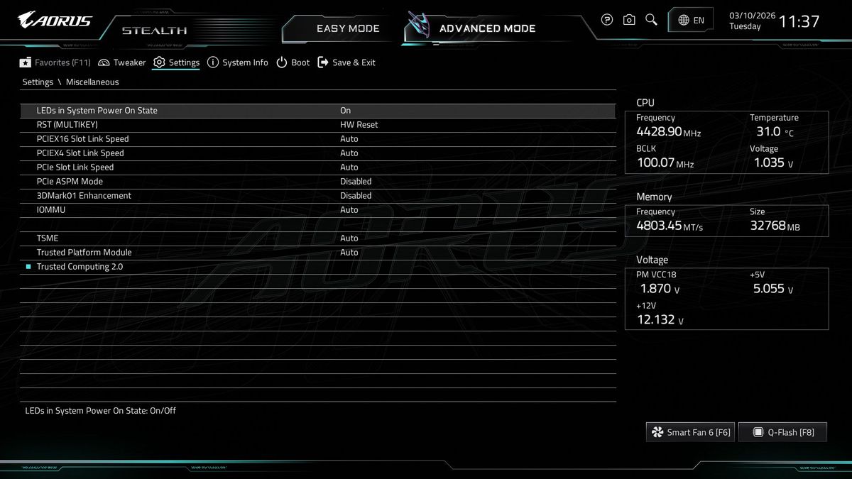 Gigabyte X870 Aorus Stealth - BIOS