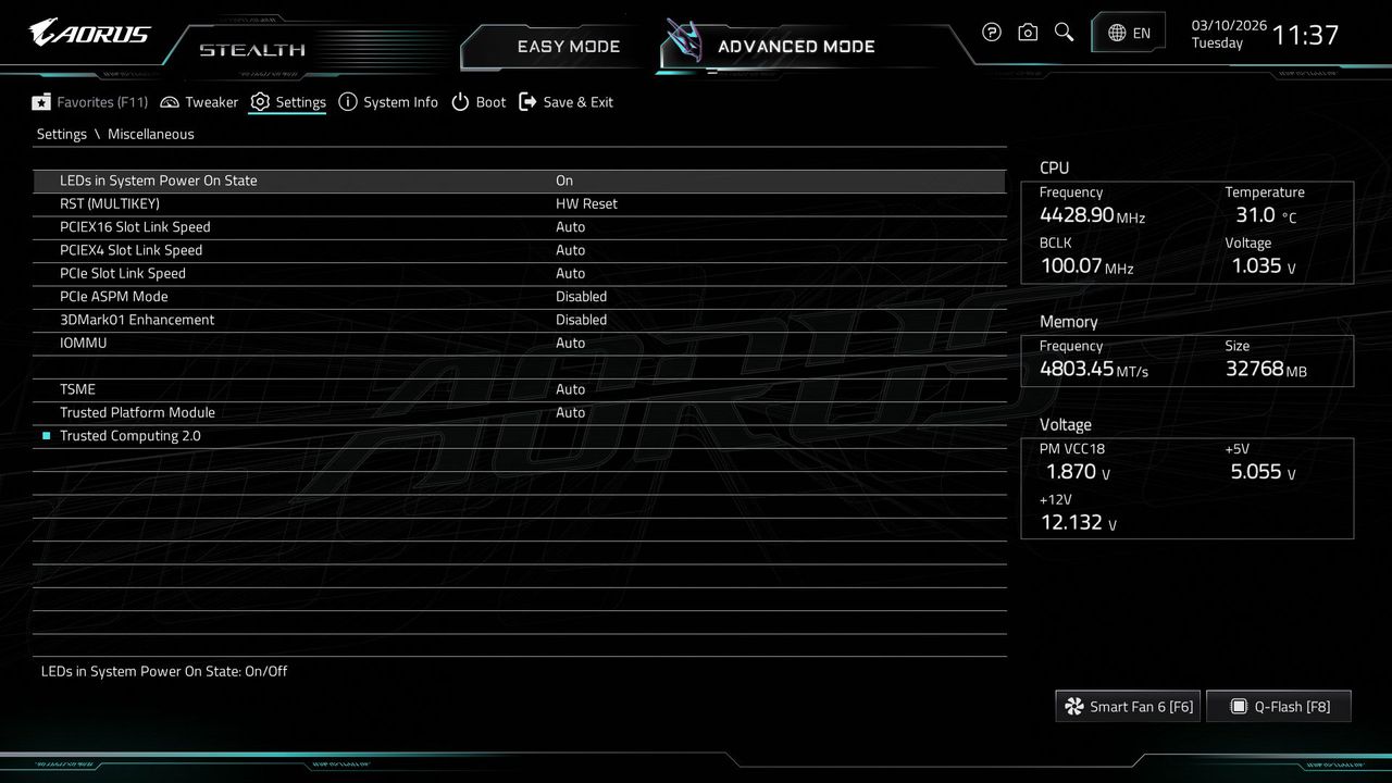 Gigabyte X870 Aorus Stealth - BIOS