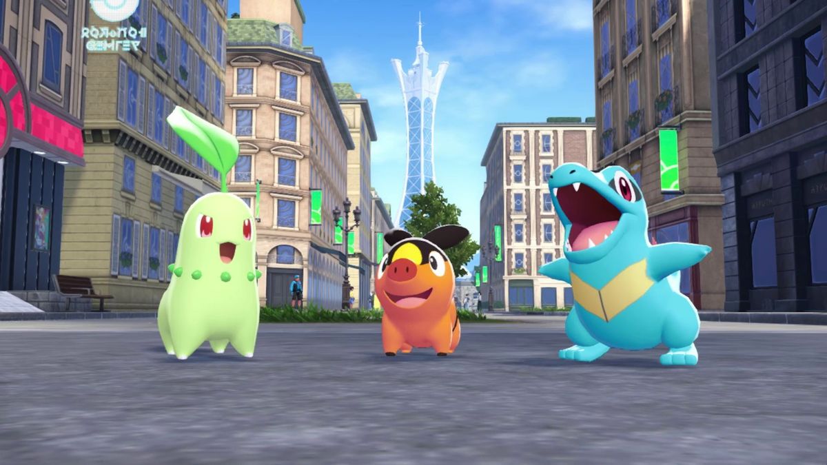 Pokemon Legends: Z-A screenshot of the starter Pokemon Chikarita, Tepig, and Totodile