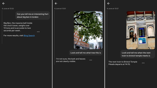 The Meta AI's respoonses to various questions about trees, Big Ben and trains