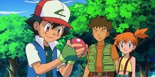 Ash, Brock and Misty in the wood catching Pokemon in Pokemon.