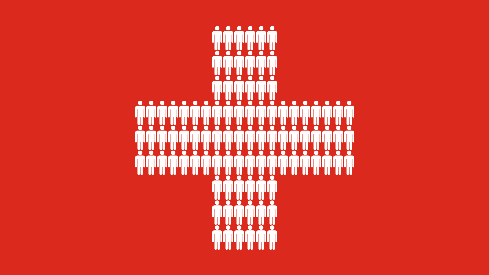 Illustration of a Swiss flag with the white central cross filled with people icons