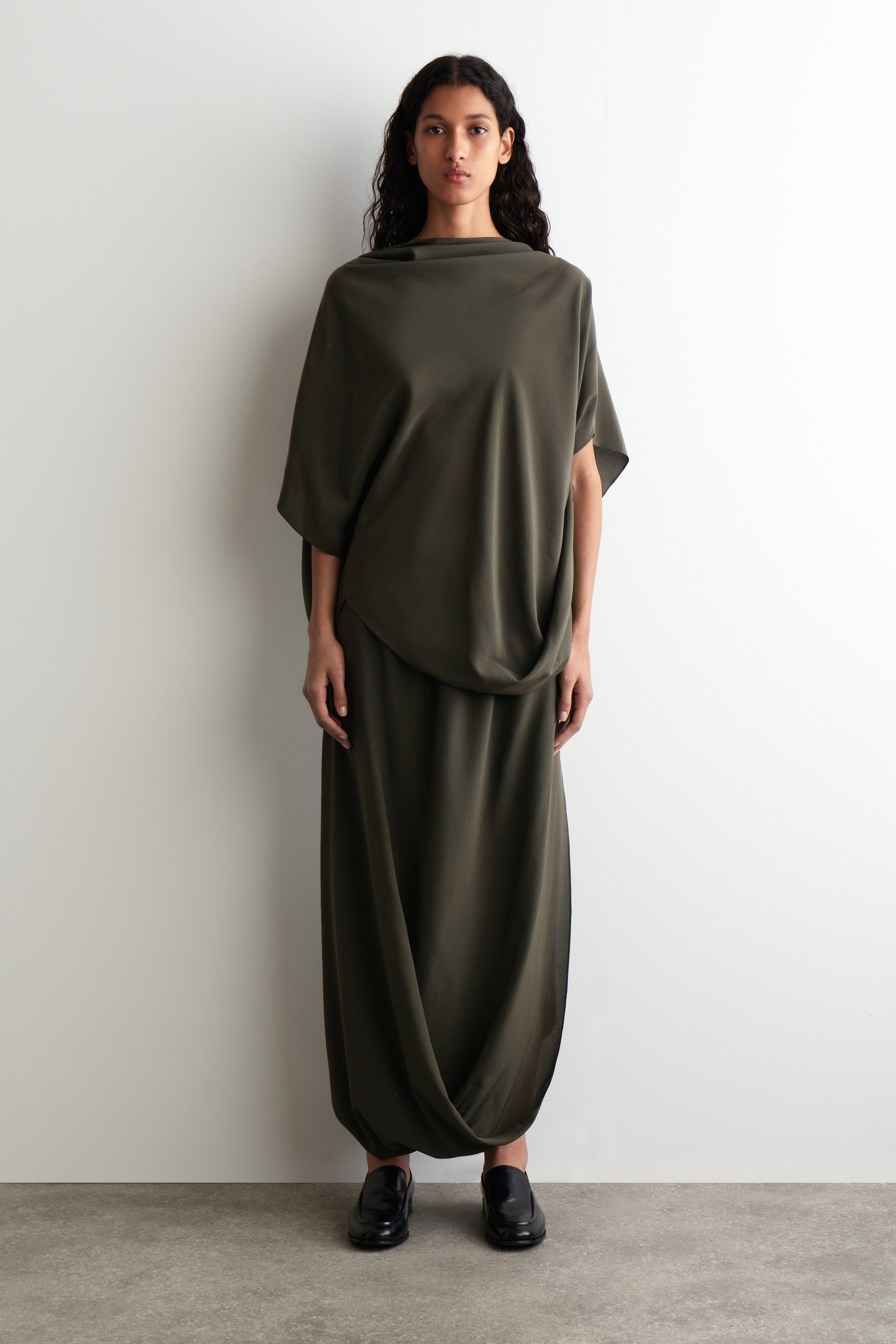 Draped Silk Midi Skirt