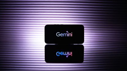 Google Gemini AI logo and branding picture on a smartphone screen.