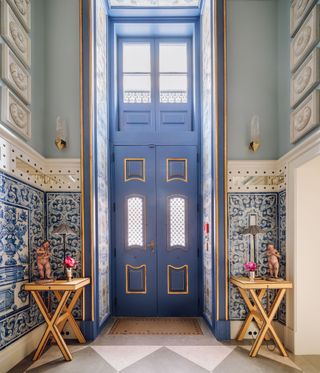 Blue double doors and window