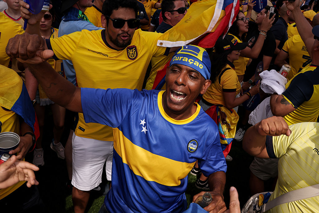 Curacao fans during the FIFA World Cup 2026 Group E match between Ecuador and Curacao at Kansas City Stadium. (Photo by Alex Pantling - FIFA/FIFA via Getty Images)