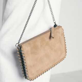 Studded Split Suede Clutch Crossbody Bag