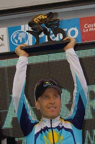Levi Leipheimer (Astana) celebrates his time trial win.