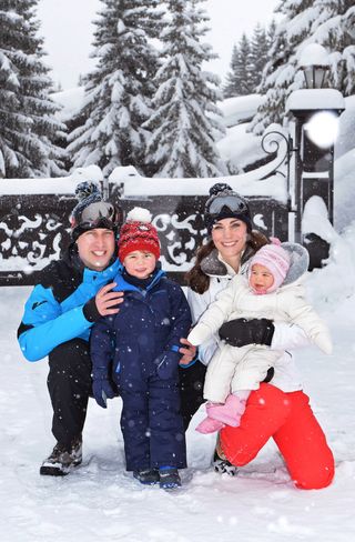 Kate Middleton and Prince William during a private break skiing at an undisclosed location in the French Alps on March 3, 2016.