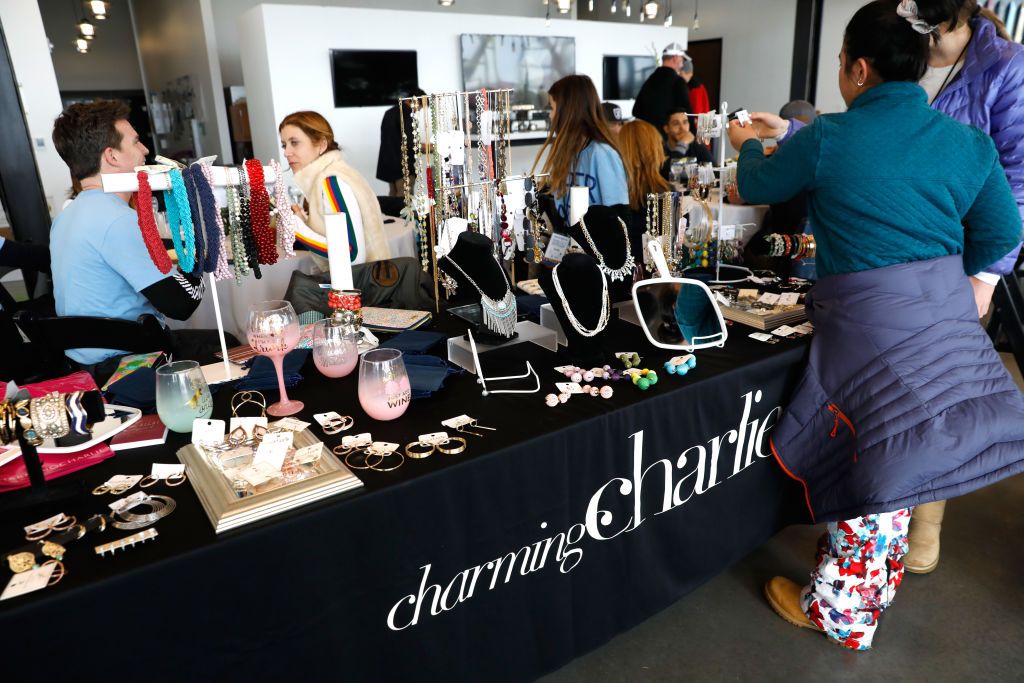 A Charming Charlie table with jewelry.