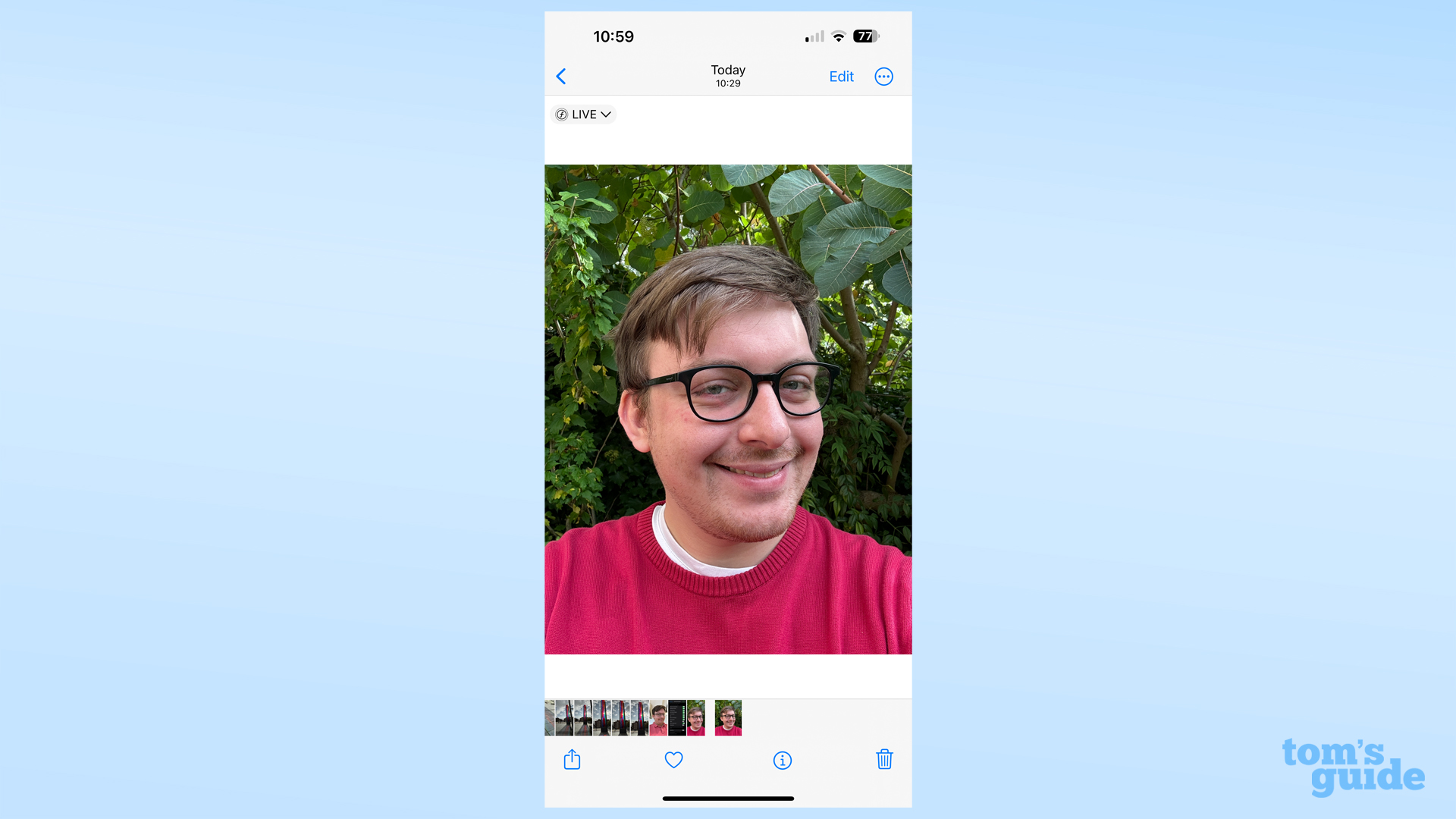 An image open in the iOS Photos app on an iPhone 15