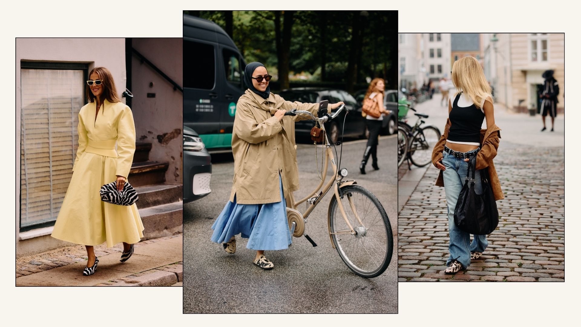 Copenhagen Fashion Week attendees style animal print shoes.